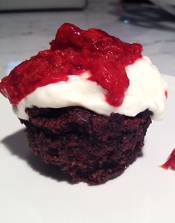 Chocolate Pudding with Strawberry Compote